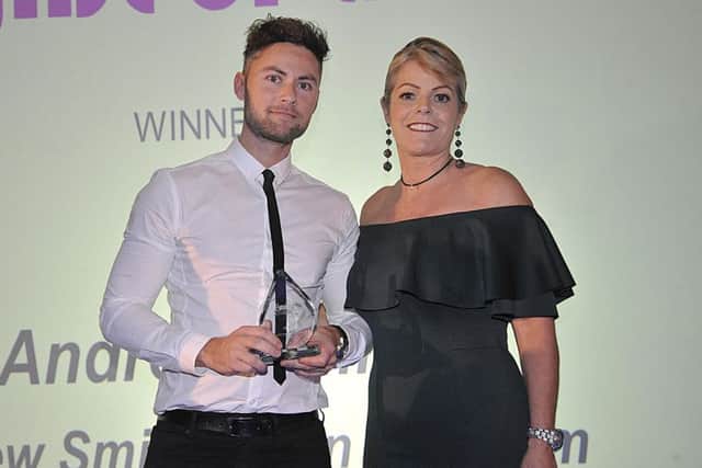 Hair Stylist of the Year Winner Andrew Smith from Andrew Smith Salon, Fareham and sponsor Maria Lloyd from BC Beauty Training.