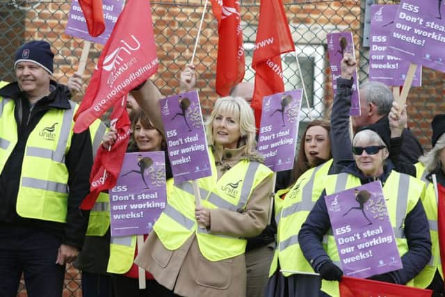 Protesters outside Fort Blockhouse, Haslar Road, Gosport with their banners    Picture: Habibur Rahman