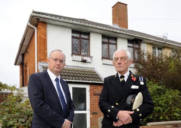 Christopher Payne, right, at his home in Tukes Avenue, Bridgemary,  with Stephen Philpott, county councillor for Bridgemary     Picture: Malcolm Wells