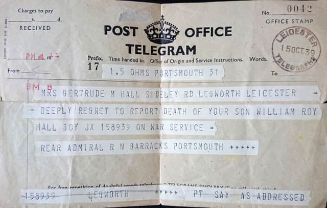 The telegram received by William Halls mother  still upsetting to read 78 years on.