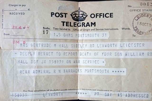 The telegram received by William Halls mother  still upsetting to read 78 years on.