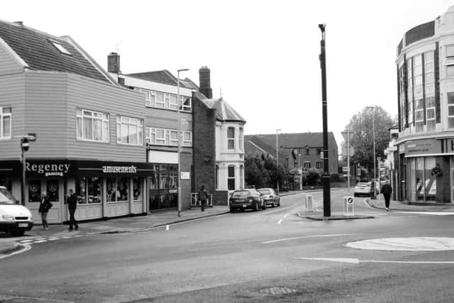 North End junction 2016. The tram shed was demolished in 1983 and Whites Court built in its place.