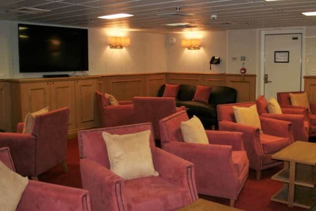 The TV Lounge inside the ship has plenty of seats
