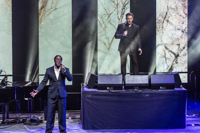 Hugh Maynard and Russell Watson perform at the media launch of Heaven On Earth at Wembley Arena in April, 2016.