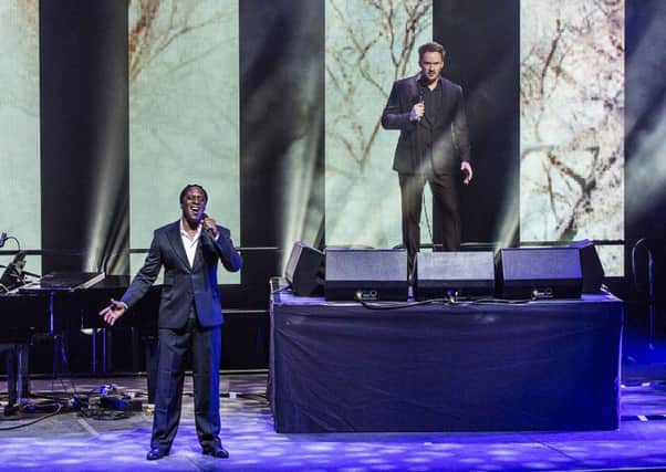 Hugh Maynard and Russell Watson perform at the media launch of Heaven On Earth at Wembley Arena in April, 2016.