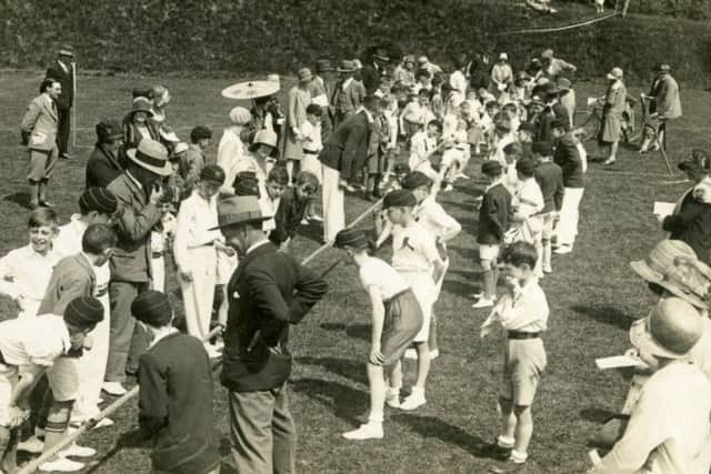 Sports day tug of war on the school playing fields at Hilsea, 1929.