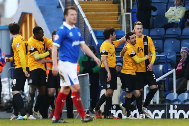 Joe Pigott celebrates Southend's winner against Pompey in League Two. Picture: Joe Pepler