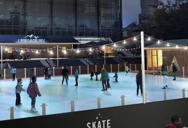 The ice skating rink in Guildhall Square