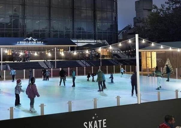 The ice skating rink in Guildhall Square