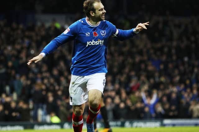 Brett Pitman celebrates his winning goal. Picture: Joe Pepler