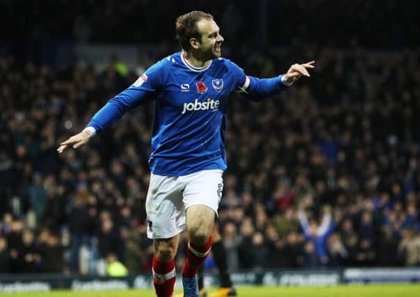 Brett Pitman celebrates his winning goal. Picture: Joe Pepler