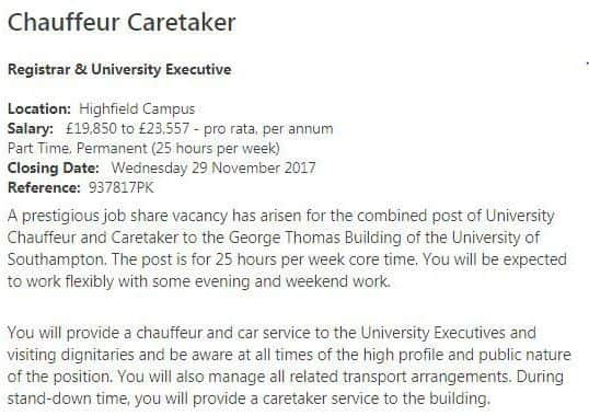 Part of the job advertisement, posted on the University of Southampton's website