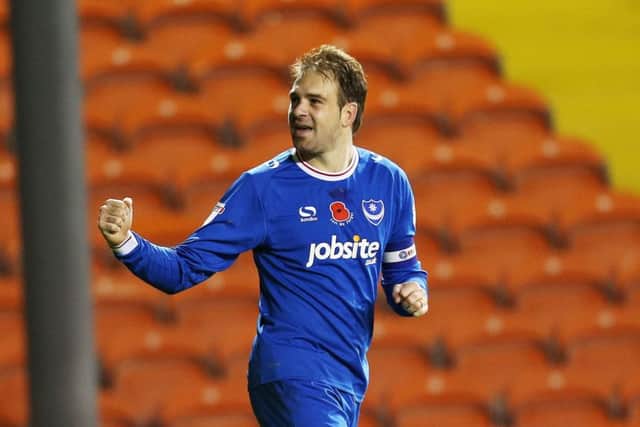 Brett Pitman celebrates his winner against Blackpool. Picture: Joe Pepler