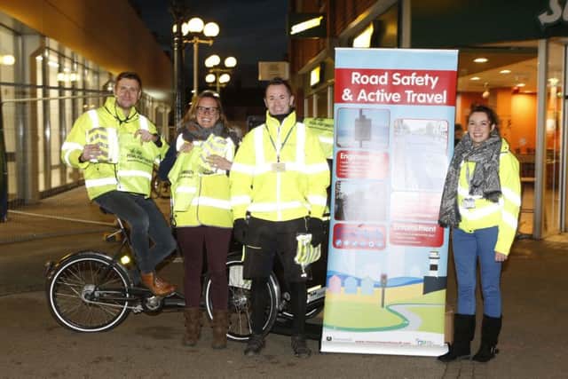 Portsmouth City Council's Road Safety Team : Senior road safety officer, Oliver Willcocks, Cycling Development Officer Alex Cuppleditch, RSAT manager James Luckman and road safety officer, Liz Burchett at London Road, Portsmouth