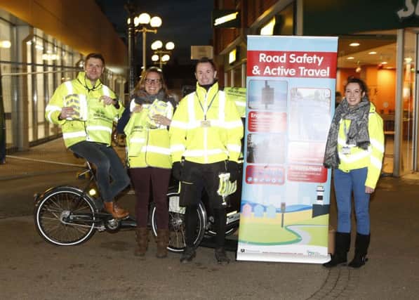 Portsmouth City Council's Road Safety Team :  Senior road safety officer, Oliver Willcocks, Cycling Development Officer Alex Cuppleditch, RSAT manager James Luckman and road safety officer, Liz Burchett at London Road, Portsmouth