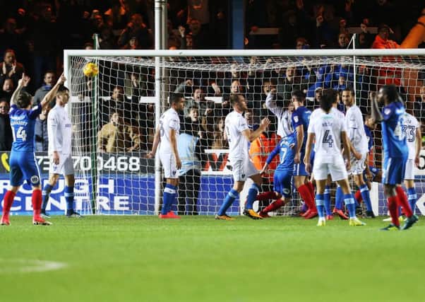 Pompey concede the second goal at Peterborough. Picture: Joe Pepler