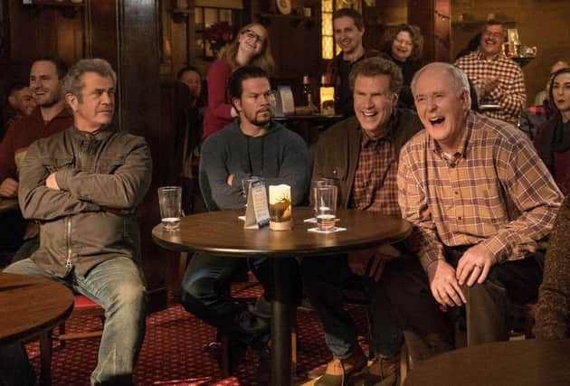 Mel Gibson as Kurt Mayron, Mark Wahlberg as Dusty Mayron, Will Ferrell as Brad Taggart and John Lithgow as Don Taggart in Daddy's Home 2. Picture: PA Photo/Paramount Pictures/Claire Fogler.