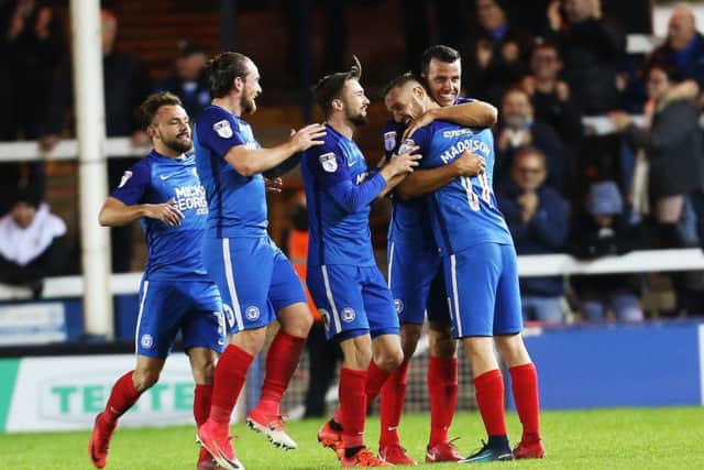 Peterborough celebrate against Pompey. Picture: Joe Pepler