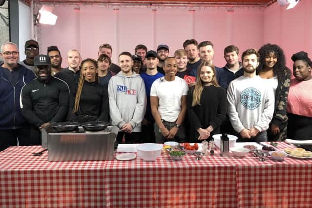 Enwezor Nzegwu from the Great British Bake Off of 2014, with University of Portsmouth students.Picture: Tamara Siddiqui